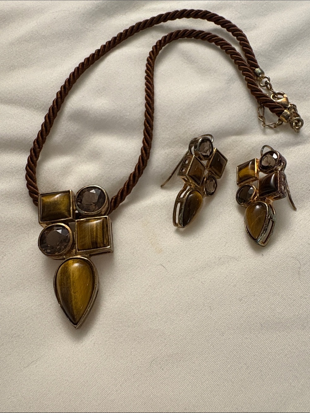 Women Jewelry Brown Gem Statement Necklace & Earring Set